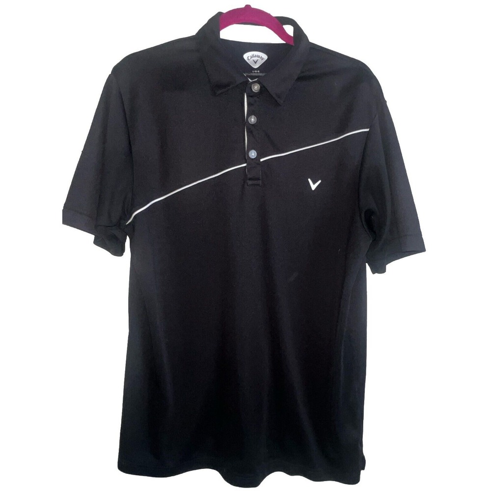 CALLAWAY MENS BLACK WHITE TRIM POLO STYLE SHIRT SIZE L